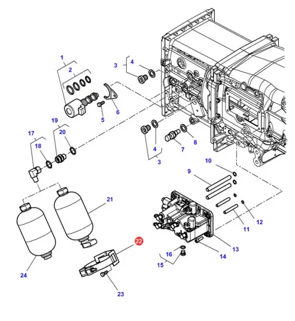 Oryginalna złączka marki Massey Ferguson o numerze katalogowym 3619807M1 stosowana w mocowaniu elementów układu napędowego, hydraulicznego, hamulcowego lub sprzęgła w ciągnikach marki Massey Ferguson i Challenger.