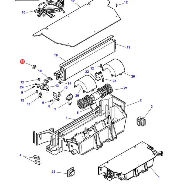 Oryginalny spinacz metalowy nagrzewnicy o numerze katalogowym 3904589M1 stosowany w ciągnikach rolniczych marki Massey Ferguson jako element mocujący systemu ogrzewania w kabinie. - schemat