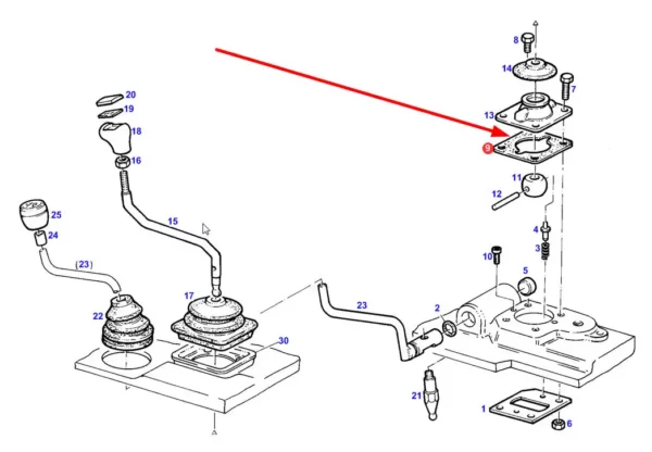 Oryginalna uszczelka papierowa mocowania lewarka skrzyni biegów. stosowana w ciągnikach marki Fendt schemat.