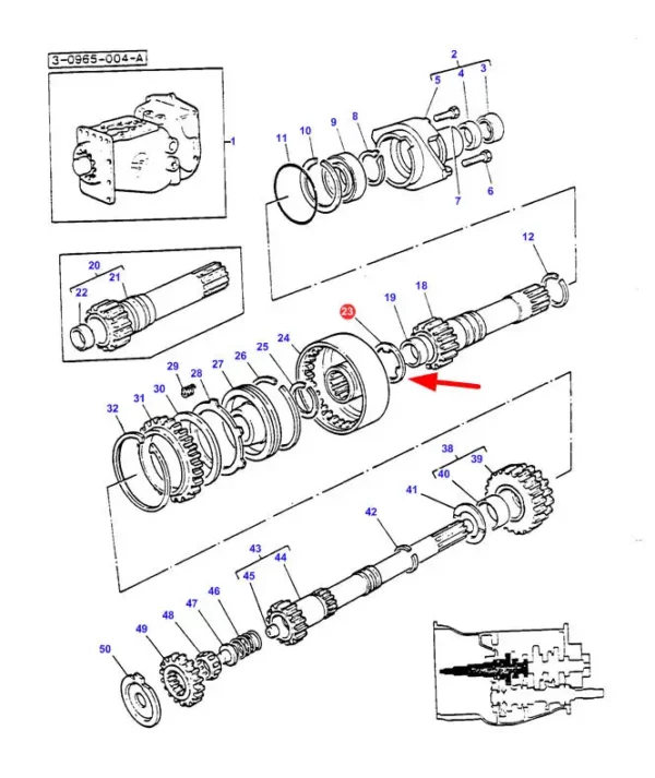 Oryginalna podkładka wałka skrzyni biegów o numerze katalogowym 187074M2, stosowana w ciągnikach rolniczych marki Massey Ferguson schemat.
