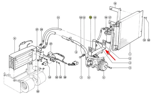 Oryginalny wspornik klimatyzatora o numerze katalogowym 314651.0, stosowany w ładowaczach marki Claas schemat.