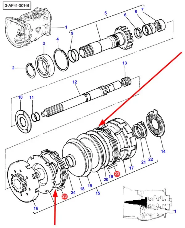 Oryginalny zestaw tarczek ciernych schemat o numerze katalogowym 3761845M91, stosowany w ciągnikach rolniczych marki Massey Ferguson schemat.