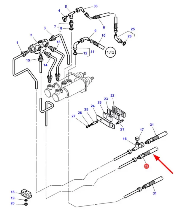 Oryginalny przewód hydrauliczny o numerze katalogowym 3778586M2, stosowany w ciągnikach marki Massey Ferguson schemat.