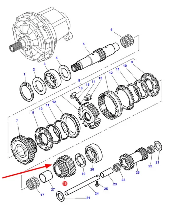 Oryginalne koło zębate 26z o numerze katalogowym 3791734M1, stosowane w maszynach rolniczych marki Massey Ferguson schemat.