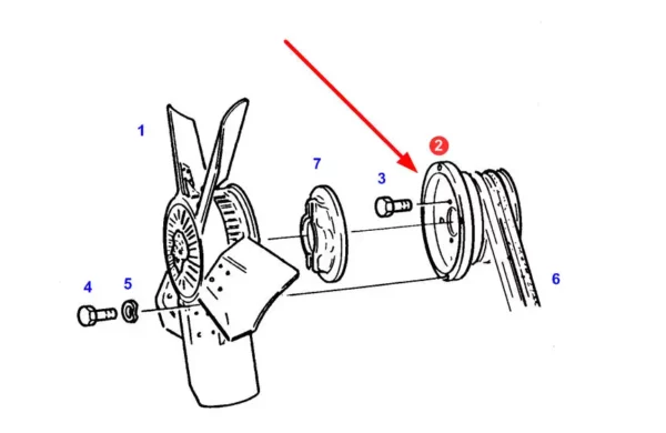 Oryginalne koło pasowe wentylatora o numerze katalogowym 382200901010, stosowane w ciągnikach rolniczych marki Fendt schemat.