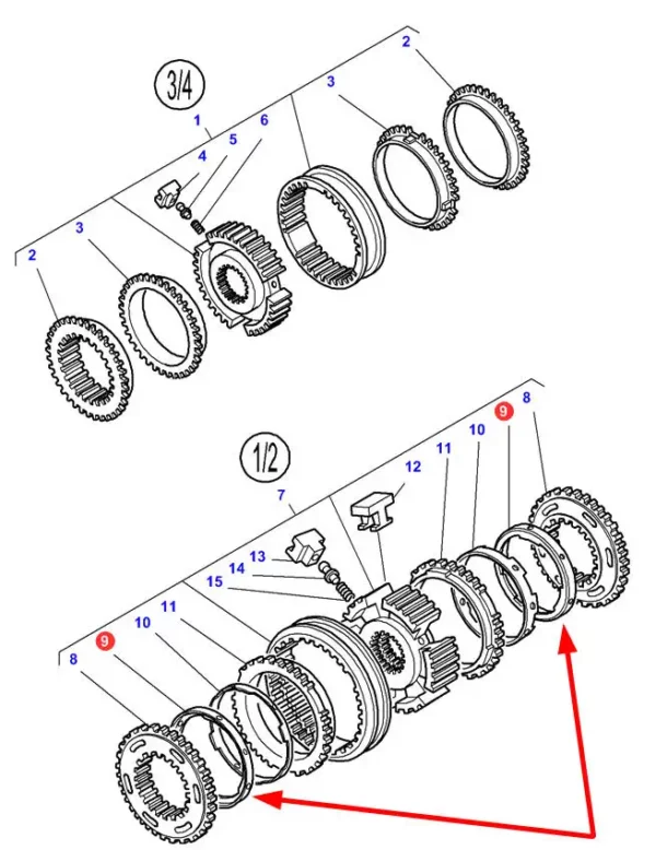 Oryginalny pierścień synchornizatora o numerze katalogowym 3903558M1, stosowany w ciągnikach rolniczych marki Massey Ferguson schemat.