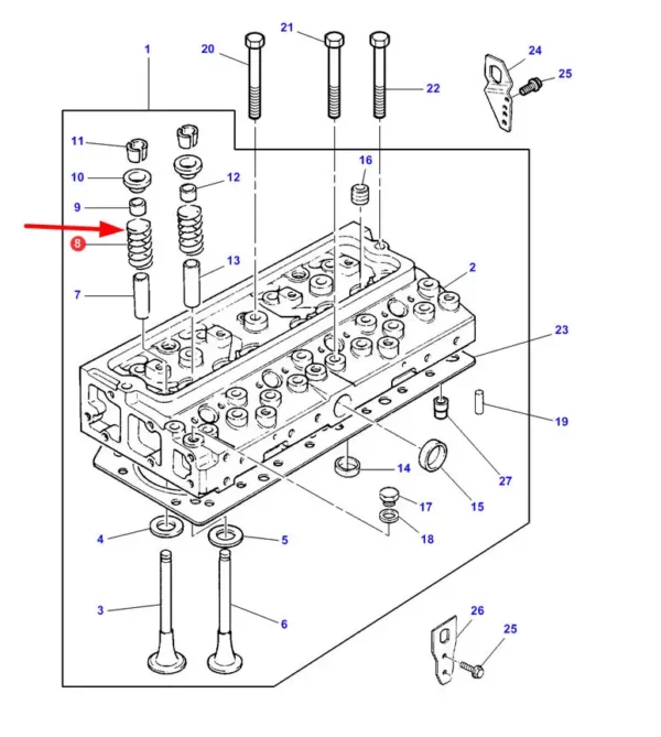 Oryginalna sprężyna zaworowa o numerze katalogowym 4224316M1, stosowana w maszynach rolniczych marki Massey Ferguson schemat