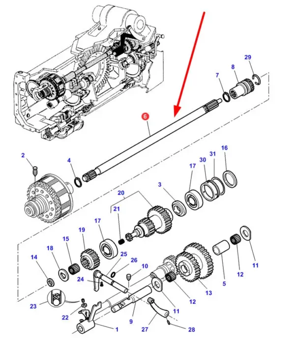 Oryginalny wałek WOM o numerze katalogowym 4302002M2, stosowany w ciągnikach rolniczych marki Massey Ferguson.