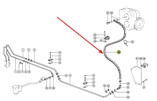 Oryginalny przewód hydrauliczny o numerze katalogowym 697974.0, stosowany w kombajnach zbożowych marki Claas schemat.