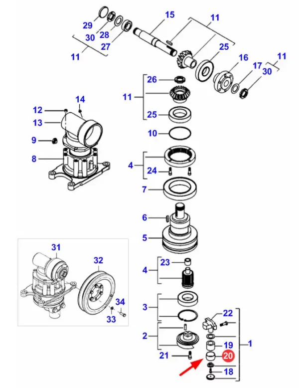 Oryginalna tuleja plastikowa przekładni kosy o numerze katalogowym 700719594, stosowana w hederach marek Challanger, Fendt, Laverda i Massey Ferguson schemat