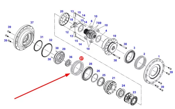 Oryginalna podkładka dystansowa dyferencjału o grubości 0,50 mm i numerze katalogowym 931303190820, stosowana w ciągnikach rolniczych marki Fendt schemat