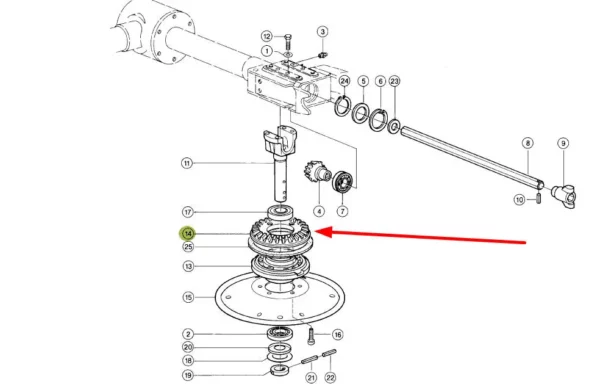 Oryginalne koło stożkowe przekładni przetrząsacza o numerze katalogowym 953094.4, stosowane w przetrząsaczach marki Claas schemat.