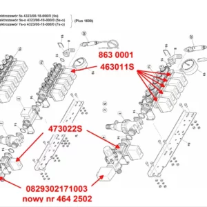Eektrozawór sekcyjny 3-drogowy 10-20 bar ARAG 463 o numerze katalogowym 0829300916008, stosowany w opryskiwaczach marki Unia. schemat