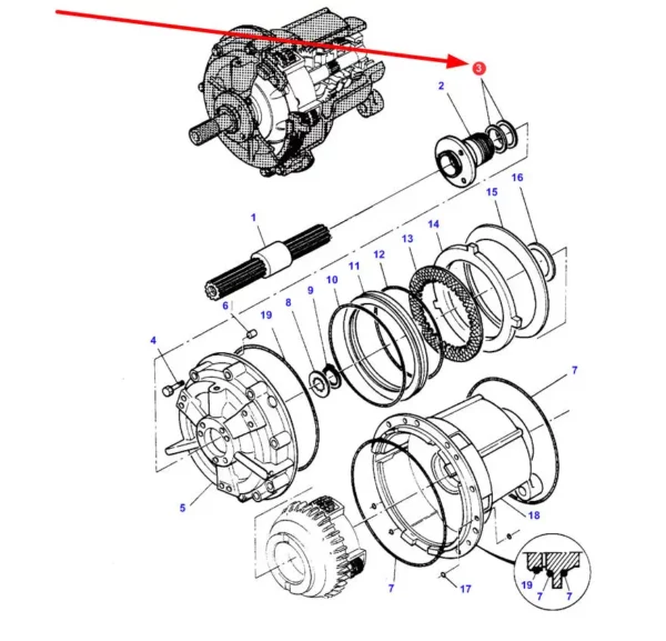 Pierścień teflonowy o numerze katalogowym 3382247M4, stosowany w ciągnikach rolniczych marki Massey Ferguson schemat