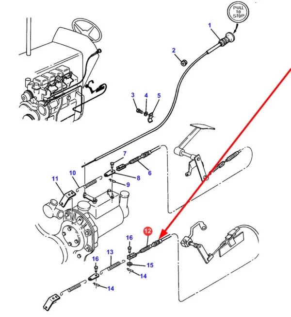 Linka gazu o numerze katalogowym 3581877M2, stosowana w ciągnikach rolniczych marki Massey Ferguson schemat.