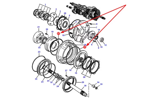 Pierścień oring o wymiarze 234,54 x 3,53 mm i numerze katalogowym 378287X1, stosowany w ciągnikach rolniczych marki Massey Ferguson oraz Challenger schemat