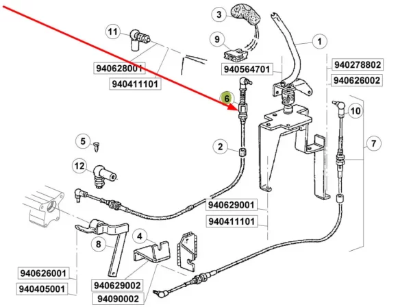 Linka dźwigni zmiany biegów o numerze katalogowym 7700046451, stosowana w ciągnikach rolniczych marki Claas, Renault schemat
