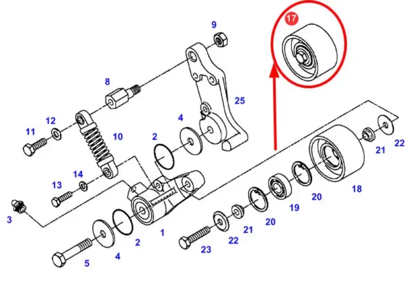 Rolka napinacza paska klinowego śred. wew. 15 mm o numerze katalogowym 916201040180, stosowana w ciągnikach rolniczych marki Fendt schemat.