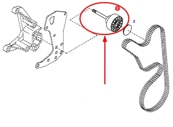 Rolka napinacza paska klinowego będąca zamiennikiem oryginalnej części Agco o numerze F716201040060, F716201040060, 4252389, 04252389 montowanej w ciągnikach rolniczych marki Fendt - schemat