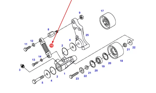 Amortyzator sprężynowy napinacza o numerze katalogowym F824201040010, stosowany w ciągnikach rolniczych marki Fendt.-schemat