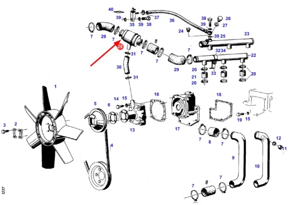 Termostat układu chłodzenia silnika, 3-otworowy, stosowany w ciągnikach rolniczych marki Fendt, Claas/Renault.