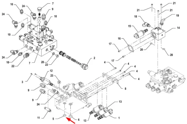 Oryginalny pierścień oring bloku zaworów hydraulicznych o wymiarach 16 x 2,60 i numerze katalogowym 00069625, stosowany w ciągnikach rolniczych marki Arbos schemat.