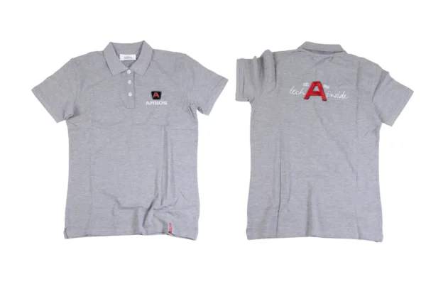 Oryginalna koszulka polo w kolorze siwym z logo marki Arbos o rozmiarze L.