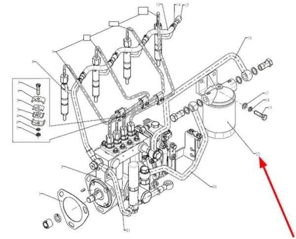 Oryginalny filtr paliwa silnika o numerze katalogowym CX7085, stosowany w ciągnikach rolniczych marki Arbos schemat.