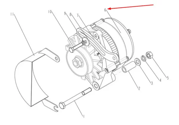 Oryginalny alternator o numerze katalogowym JFWZ17P-1, stosowany w ciągnikach rolniczych marek Arbos i Lovol.-schemat