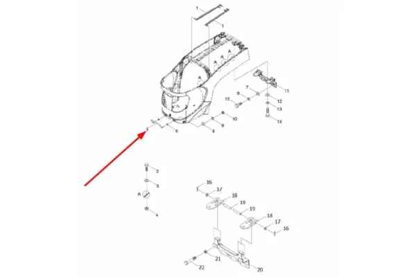 Oryginalny uchwyt maski o numerze katalogowym L0002247, stosowany w ciągnikach rolniczych marek Arbos oraz Lovol.-schemat