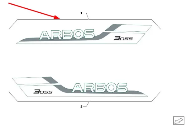 Oryginalna naklejka Arbos 3055 o numerze katalogowym L00050, stosowana w ciągnikach rolniczych marki  Arbos.