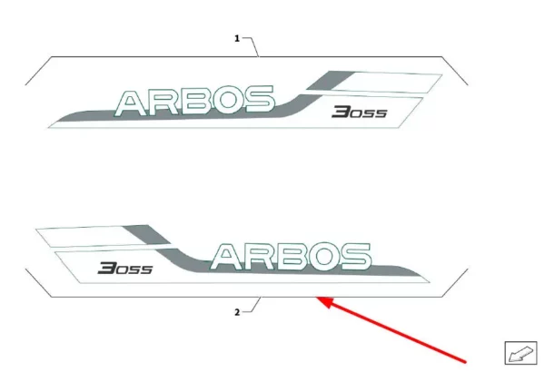 Oryginalna naklejka Arbos 3055 o numerze katalogowym L0005083, stosowana w ciągnikach rolniczych marki Arbos.