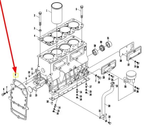Oryginalna uszczelka mocowania koła zamachowego numerze katalogowym LL385BT-01018M, stosowana w ciągnikach rolniczych marek Arbos i Lovol.-schemat