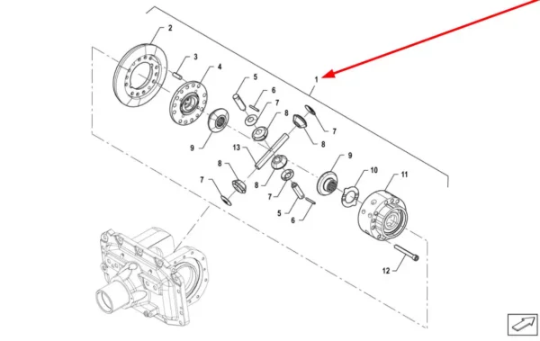 Oryginalny dyferencjał o numerze katalogowym P5M31501012, stosowany w ciągnikach rolniczych marki Arbos. schemat