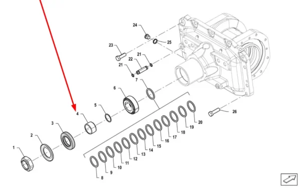 Oryginalna tuleja wałka mechanizmu różnicowego przedniej osi o numerze katalogowym P5M31501165, stosowana w ciągnikach rolniczych marki Arbos.
