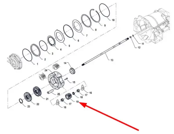 Oryginalne koło zębate przekładni planetarnej o numerze katalogowym P5M37301116, stosowane w ciągnikach rolniczych marki Arbos. schemat