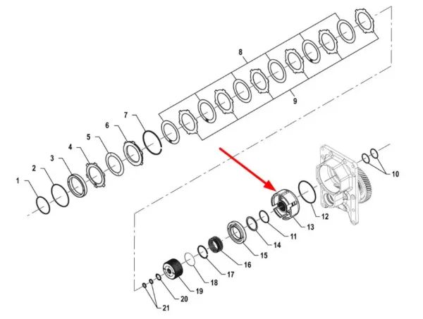 Oryginalna obudowa sprzęgła wałka WOM o numerze P5P41102103, stosowana w ciągnikach marki Arbos.-schemat