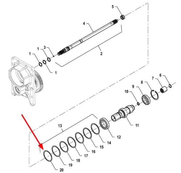 Oryginalna podkładka dystansowa o wymiarach  D=100-D=88 i numerze P5P41102162, stosowana w ciągnikach rolniczych marki Arbos oraz Lovol schemat.