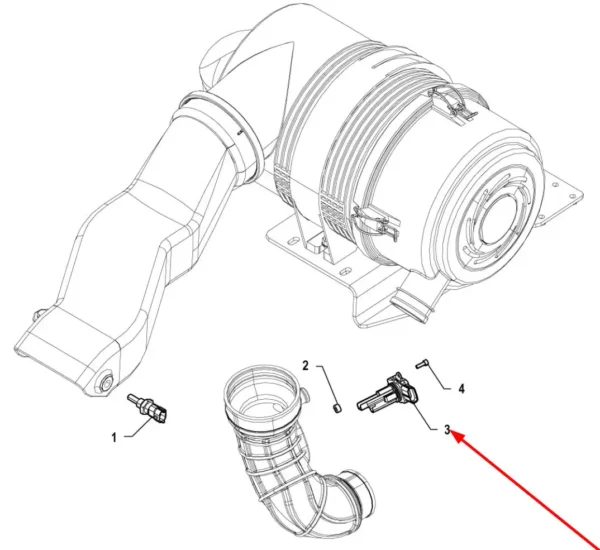 Oryginalny czujnik przepływu powietrza o numerze katalogowym P5S11001126, stosowany w ciągnikach rolniczych marki Arbos schemat.