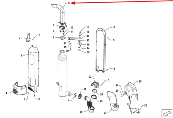 Oryginalna końcówka rury wydechowej o numerze katalogowym P5S22201110, stosowana w ciągnikach rolniczych marki Arbos schemat.