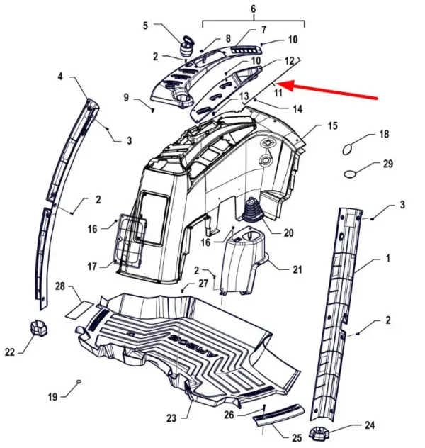 Oryginalna osłona dźwigni gazu ręcznego i zakresów przekładni o numerze P5S45801233, stosowana w ciągnikach marki Arbos.