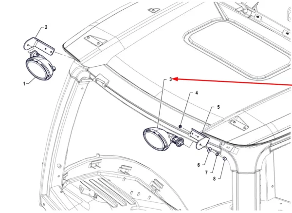 Oryginalna tylna lampa robocza prawa o numerze katalogowym P5S48401119, stosowana w ciągnikach rolniczych marki Arbos schemat.