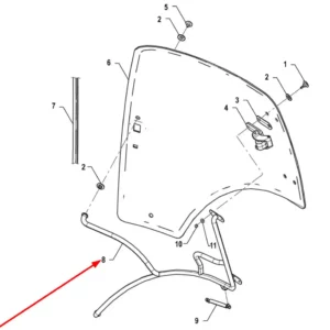 Oryginalny uchwyt prawych drzwi o numerze katalogowym P5S52101029, stosowany w ciągnikach rolniczych marki Arbos schemat.