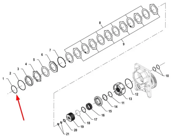 Oryginlny oring kosza sprzęgła WOM o wymiarach 94,92 x 2,62 mm i numerze katalogowym PIS07010069, stosowany w ciągnikach rolniczych marki Arbos schemat