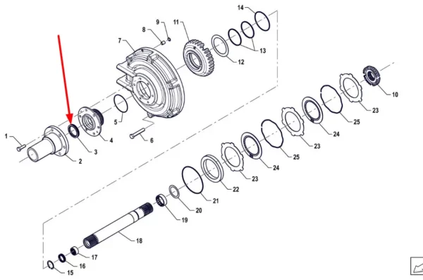 Oryginalny pierścień simering o wymiarach 48 x 62 x 8, numerze katalogowym PIS08010029, stosowany w ciągnikach rolniczych marki Arbos schemat.