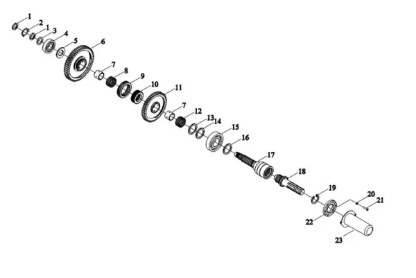 Oryginalny kompletny mechanizm wałka WOM o numerze katalogowym TB1S411010000K, stosowany w ciągnikach rolniczych marek Arbos, Lovol schemat 1.