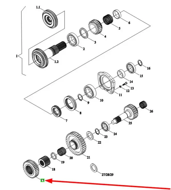 Oryginalne koło zębate przesuwne skrzyni biegów o numerze katalogowym TB550.373-08, stosowane w ciągnikach rolniczych marek Arbos oraz Lovol schemat.