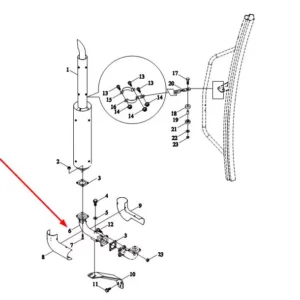 Oryginalna rura wydechowa gięta o numerze katalogowym TC02220020001, stosowana w ciągnikach rolniczych marek Arbos i Lovol.-schemat