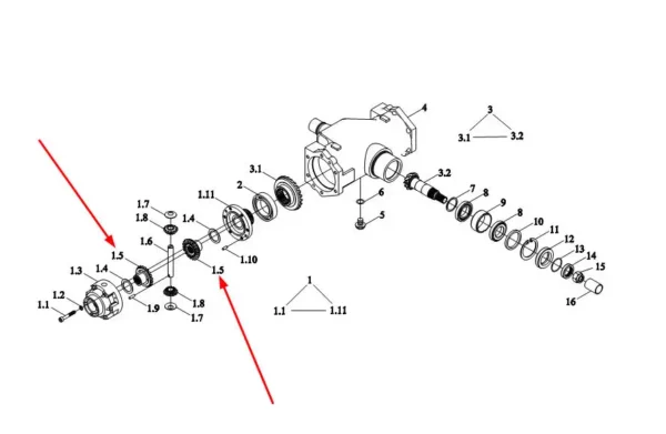 Oryginalne koło zębate stożkowe mechanizmu różnicowego o numerze katalogowym TC02311010035, stosowane w ciągnikach rolniczych marek Arbos oraz Lovol schemat.