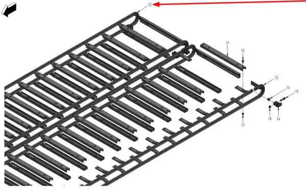 Oryginalny kompletny łańcuch o wymiarach 14 x 50 mm, 274 ogniwa i numerze katalogowym 606030010, stosowany w rozrzutnikach obornika marki Bergmann schemat.